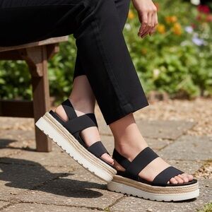 Madden Girl Marcy Espadrille Platform Sandals Black/Tan Size-8.5 EUC